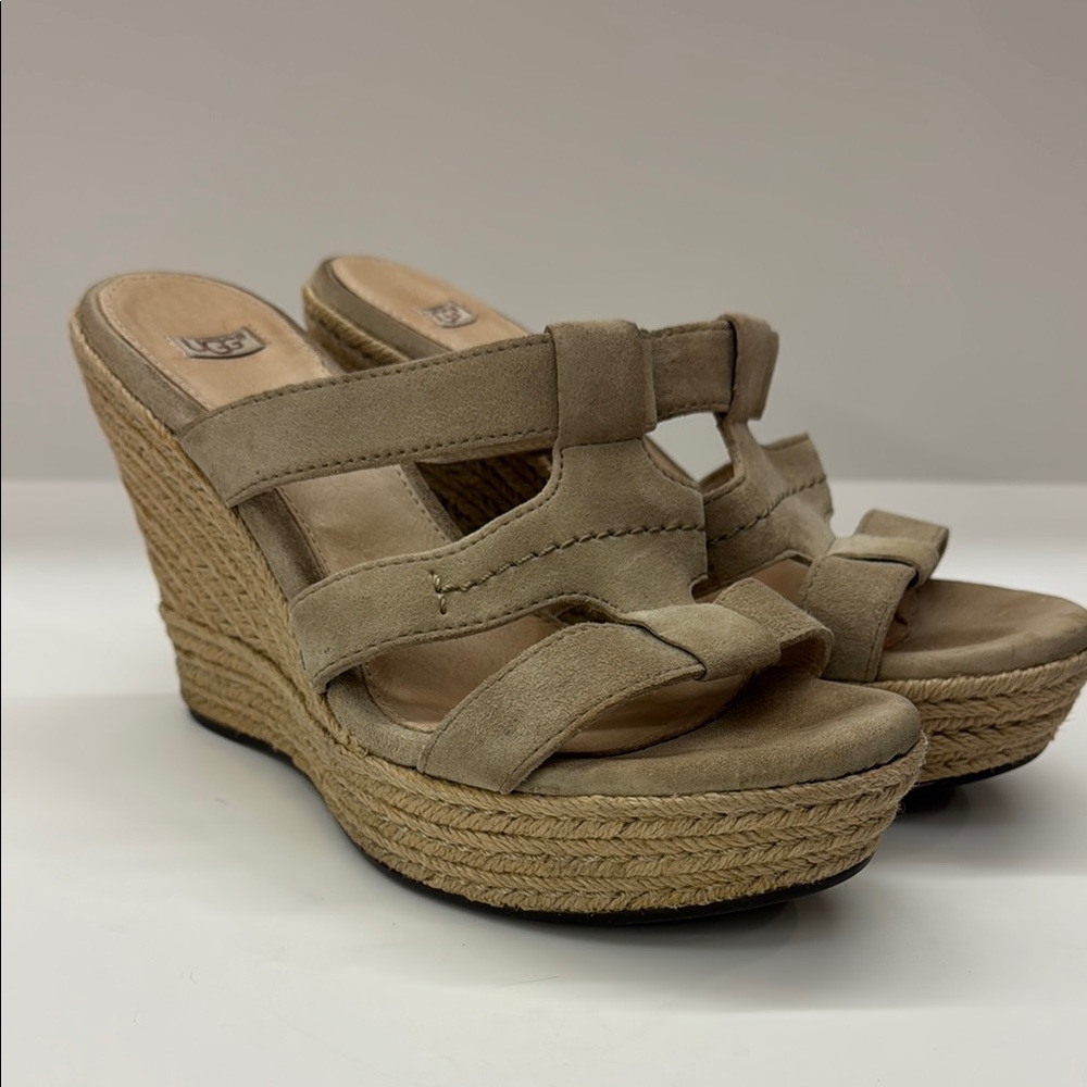 UGG Tan Suede Espadrille Wedge Sandals